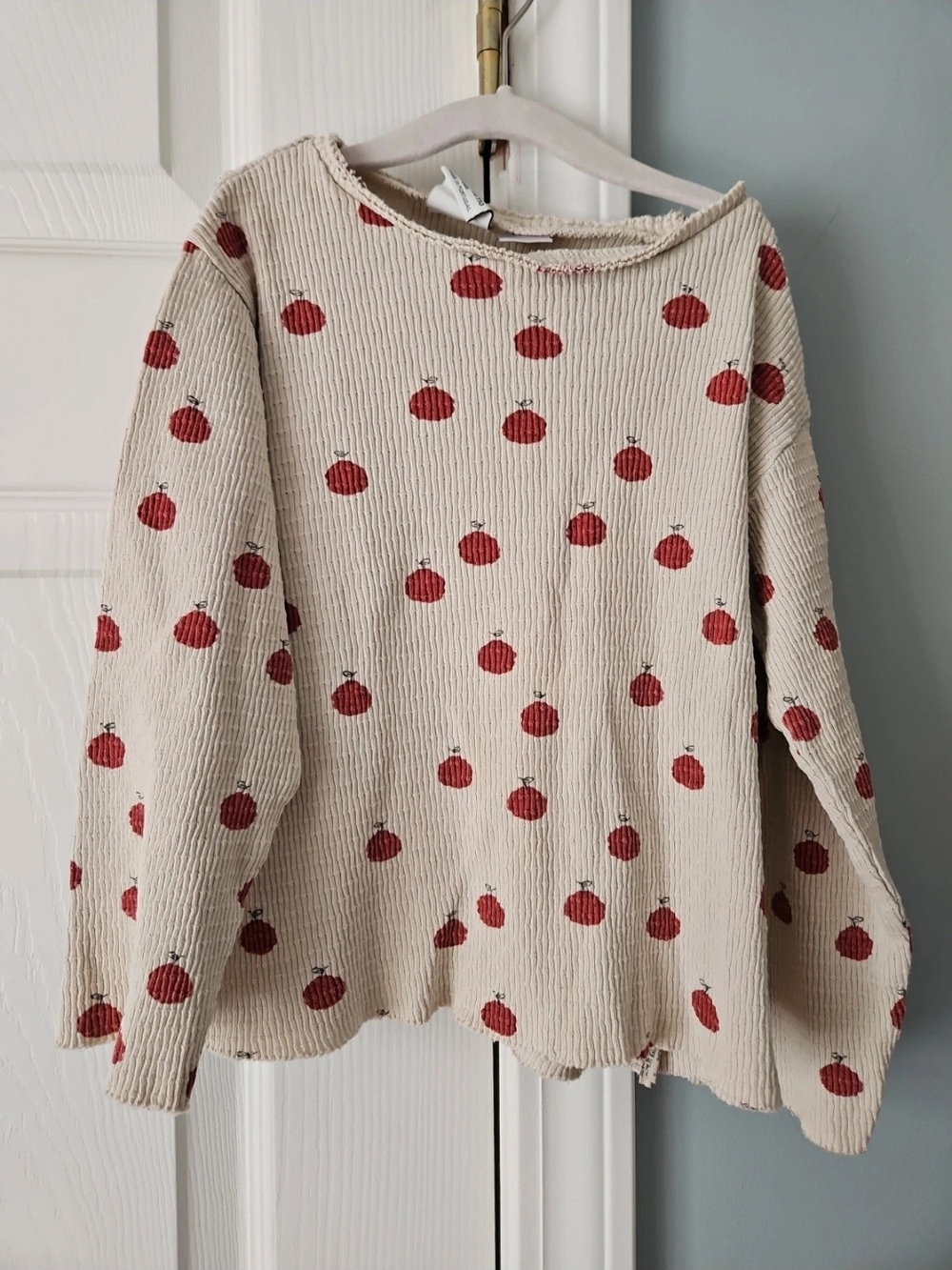 Zara Cream Crewneck Top with Red Dot Print